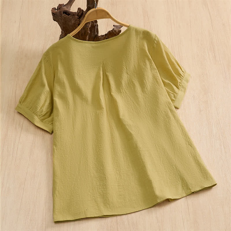 Nimara Ritual Summer Casual Minimalist Button-Up Solid Cotton Women's Short Sleeve Shirts