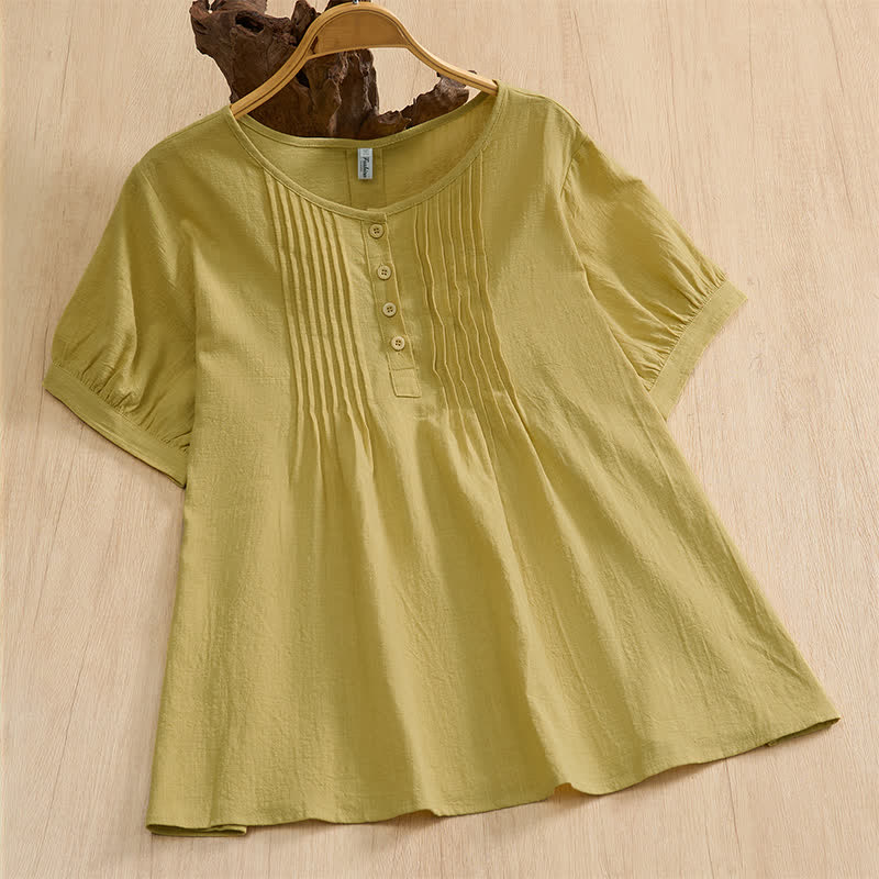 Nimara Ritual Summer Casual Minimalist Button-Up Solid Cotton Women's Short Sleeve Shirts