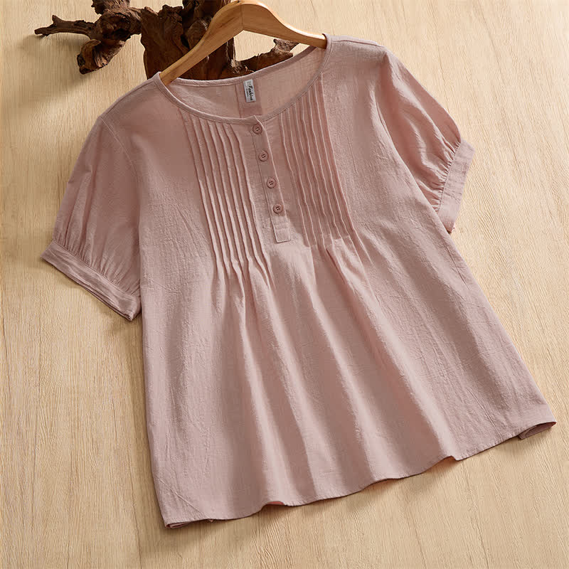 Nimara Ritual Summer Casual Minimalist Button-Up Solid Cotton Women's Short Sleeve Shirts