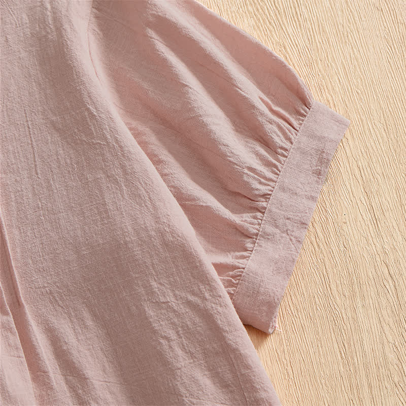 Nimara Ritual Summer Casual Minimalist Button-Up Solid Cotton Women's Short Sleeve Shirts
