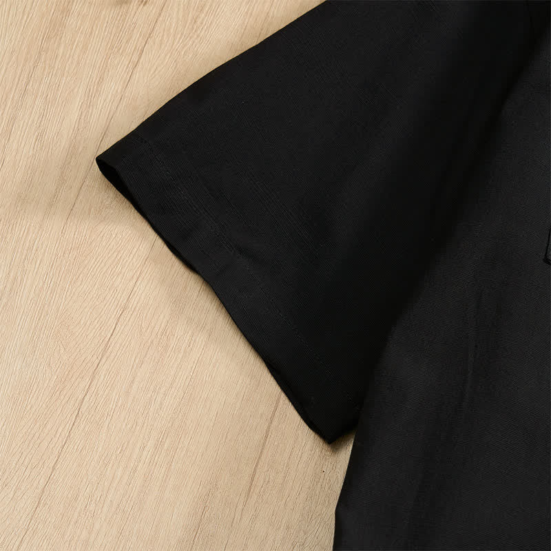 Nimara Ritual Summer Casual Tang Style Frog Button Solid Men's Short Sleeve Shirts With Patch Pockets