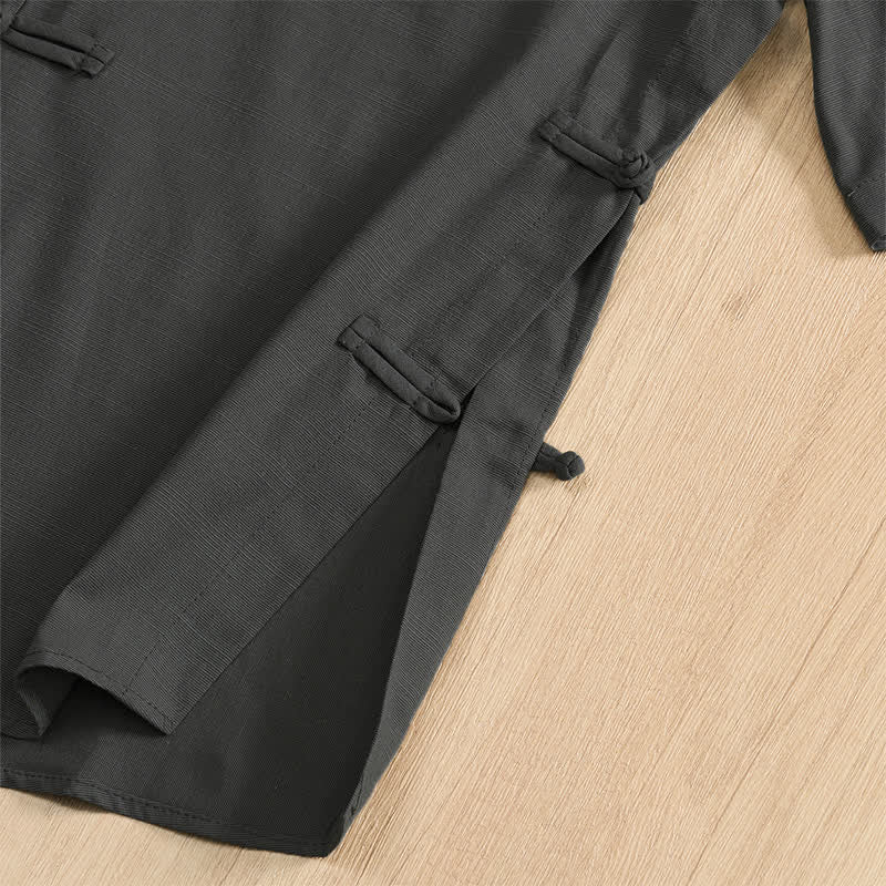 Nimara Ritual Summer Casual Tang Style Frog Button Solid Men's Short Sleeve Shirts With Patch Pockets