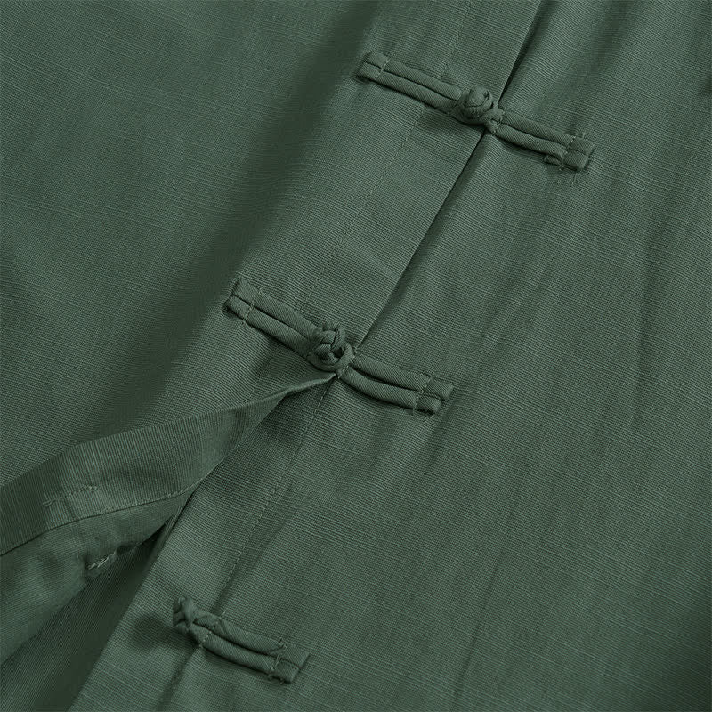 Nimara Ritual Summer Casual Tang Style Frog Button Solid Men's Short Sleeve Shirts With Patch Pockets