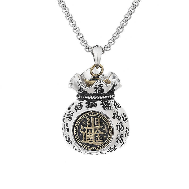 Nimara Ritual Copper Fu Character Fortune Bag Grounding Pendant Necklace