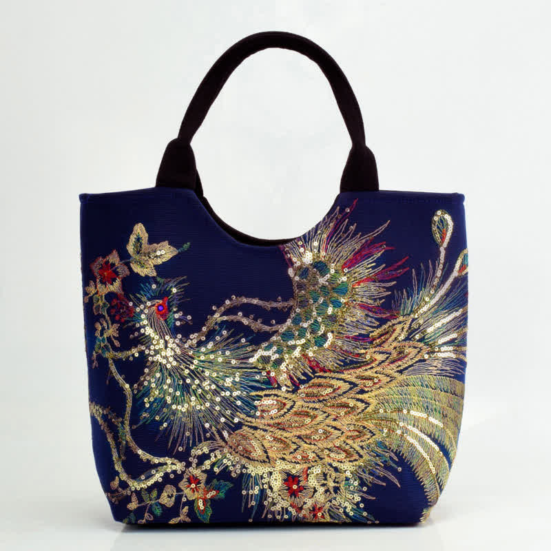Nimara Ritual Peacock Double-sided Embroidery Tote Bag Shoulder Bag Crossbody Bag