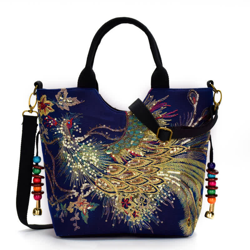 Nimara Ritual Peacock Double-sided Embroidery Tote Bag Shoulder Bag Crossbody Bag