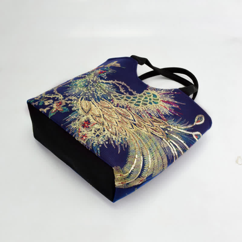 Nimara Ritual Peacock Double-sided Embroidery Tote Bag Shoulder Bag Crossbody Bag