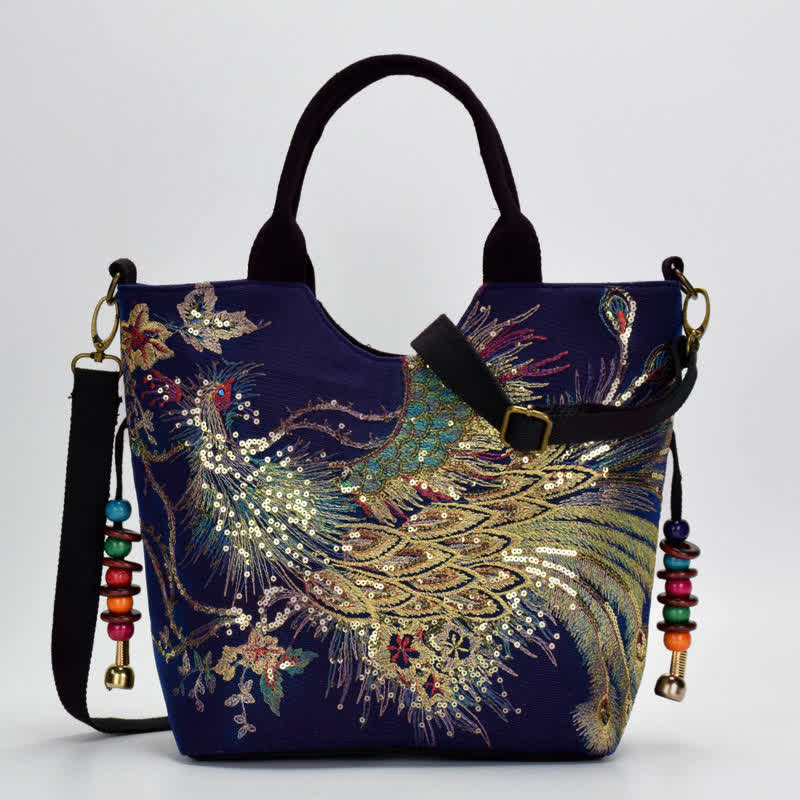 Nimara Ritual Peacock Double-sided Embroidery Tote Bag Shoulder Bag Crossbody Bag