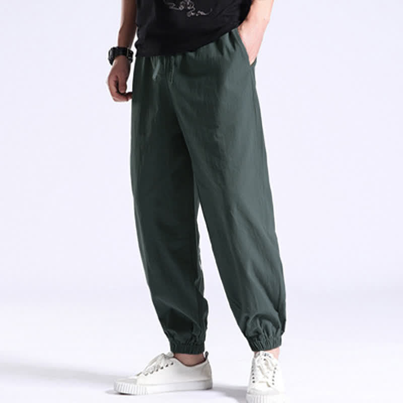 Nimara Ritual Solid Color Cotton Casual Men's Harem Pants With Pockets