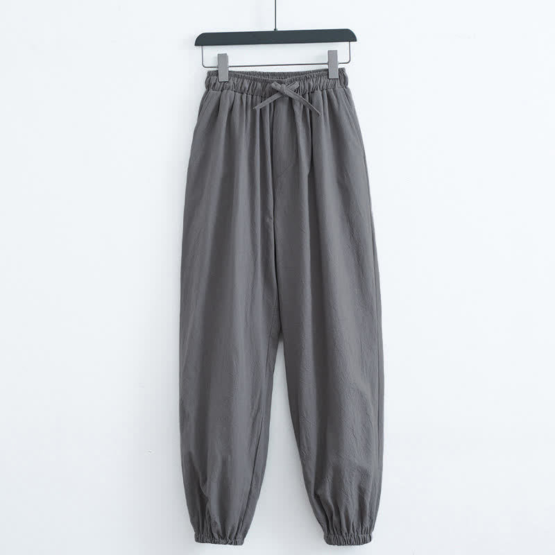 Nimara Ritual Solid Color Cotton Casual Men's Harem Pants With Pockets