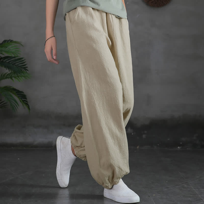 Nimara Ritual Plain Color Ramie Linen Cotton Women's Pants With Pockets
