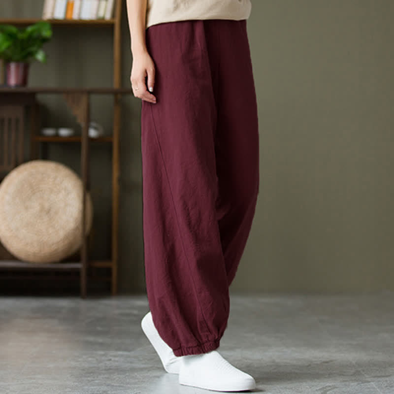Nimara Ritual Plain Color Ramie Linen Cotton Women's Pants With Pockets