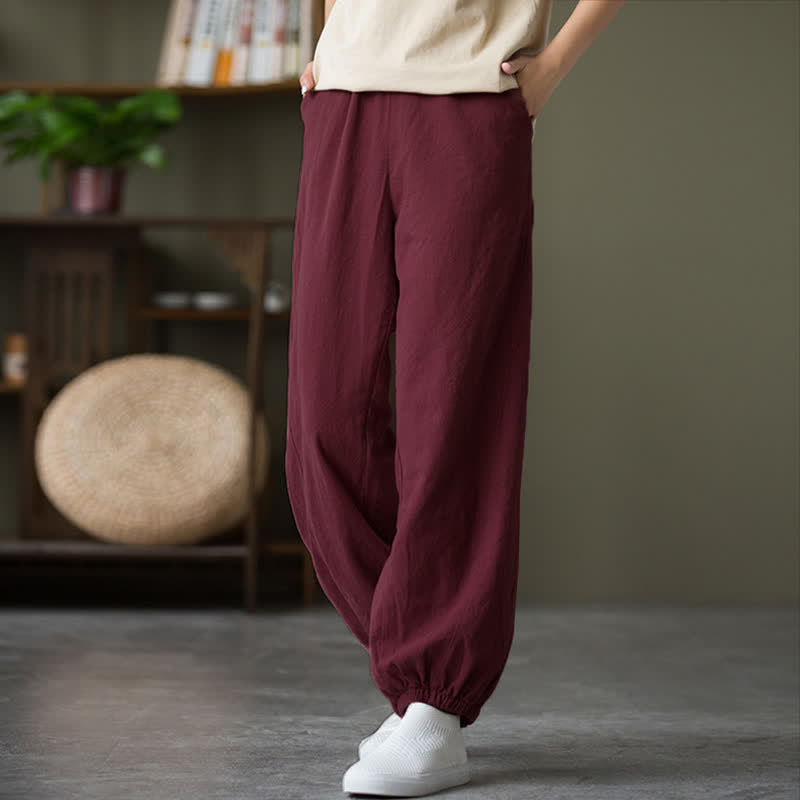 Nimara Ritual Plain Color Ramie Linen Cotton Women's Pants With Pockets