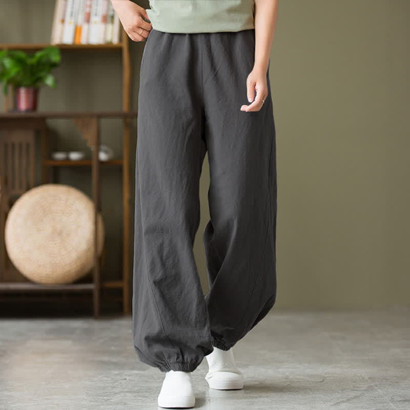 Nimara Ritual Plain Color Ramie Linen Cotton Women's Pants With Pockets