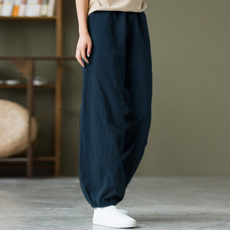 Nimara Ritual Plain Color Ramie Linen Cotton Women's Pants With Pockets