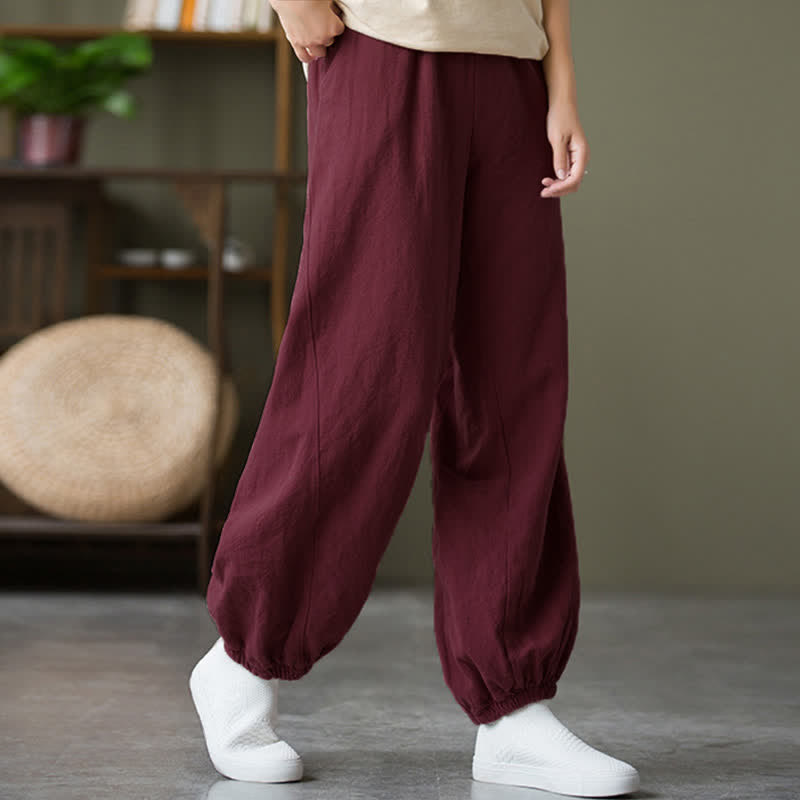 Nimara Ritual Plain Color Ramie Linen Cotton Women's Pants With Pockets