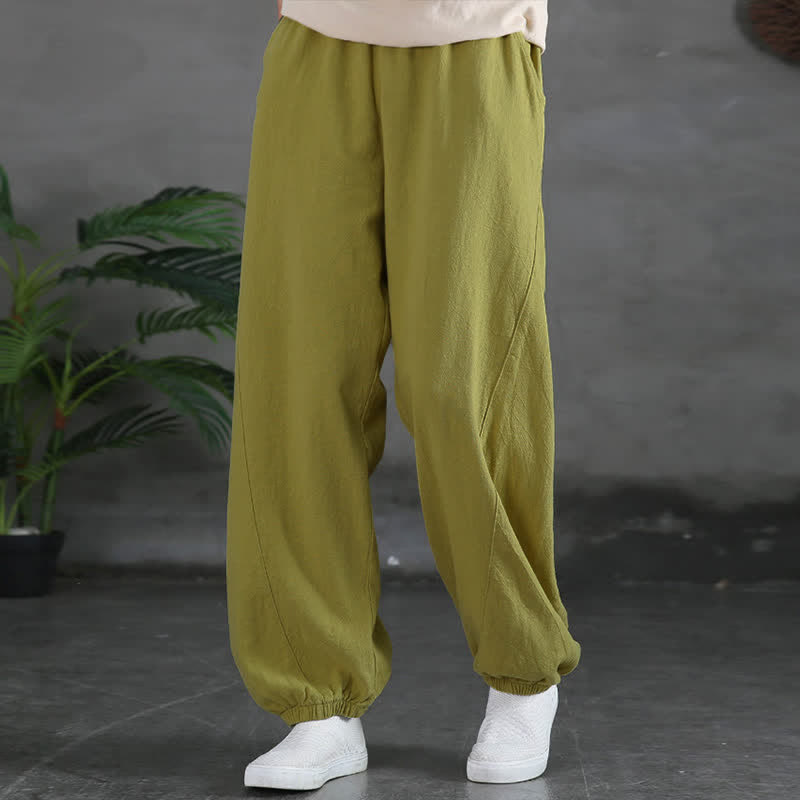 Nimara Ritual Plain Color Ramie Linen Cotton Women's Pants With Pockets