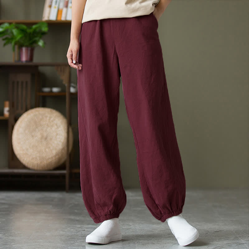 Nimara Ritual Plain Color Ramie Linen Cotton Women's Pants With Pockets