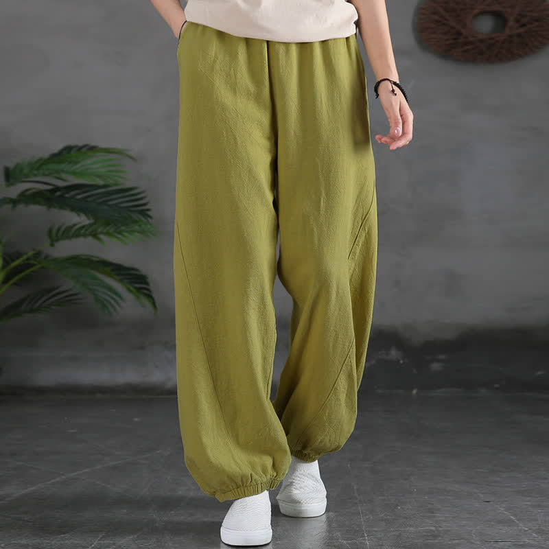 Nimara Ritual Plain Color Ramie Linen Cotton Women's Pants With Pockets