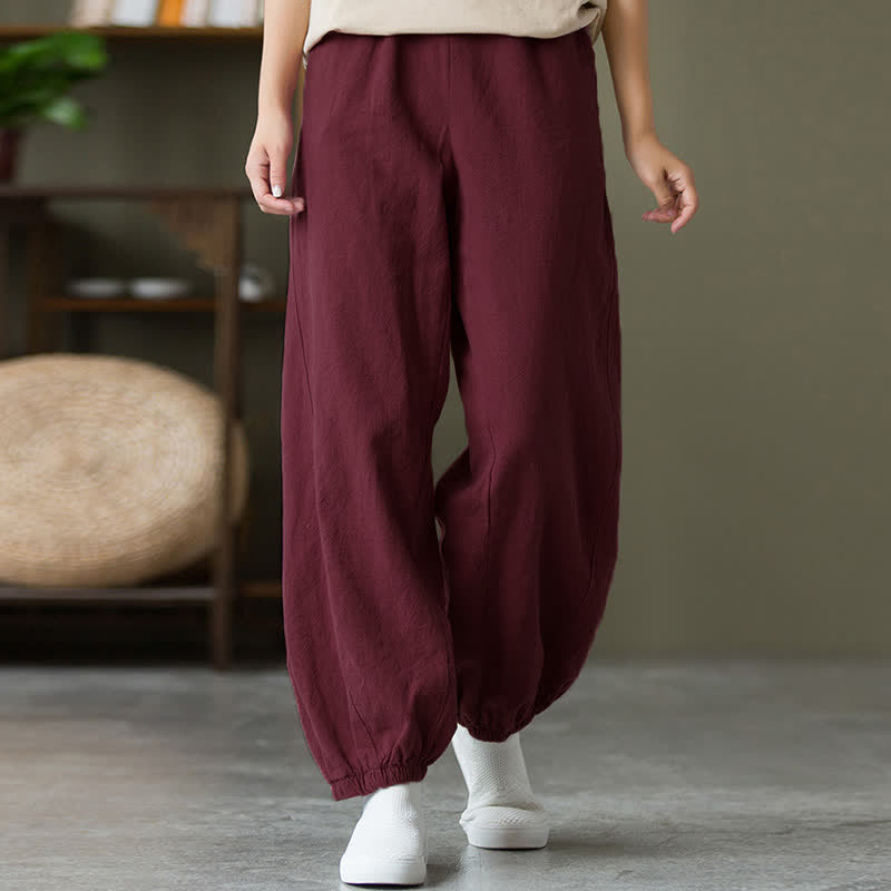 Nimara Ritual Plain Color Ramie Linen Cotton Women's Pants With Pockets