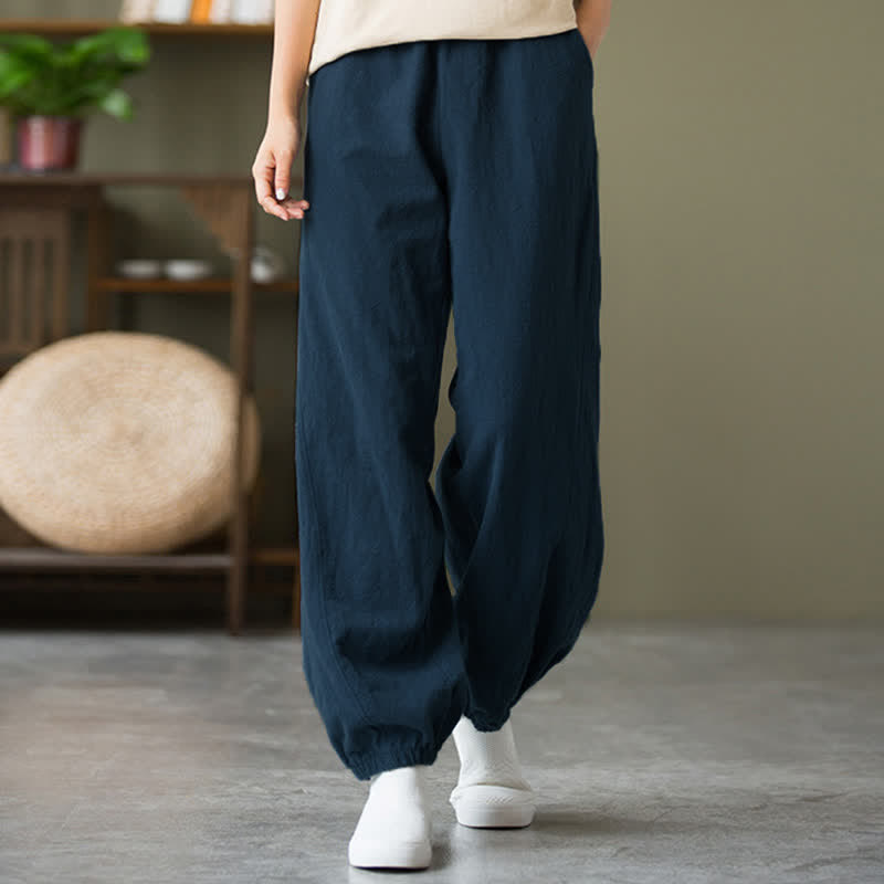 Nimara Ritual Plain Color Ramie Linen Cotton Women's Pants With Pockets
