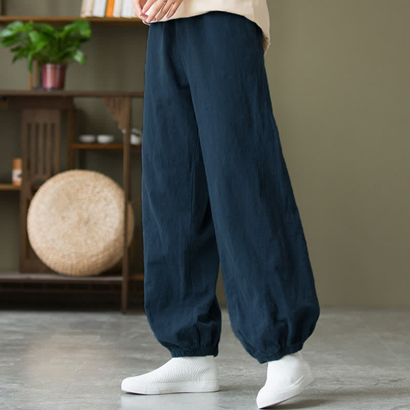 Nimara Ritual Plain Color Ramie Linen Cotton Women's Pants With Pockets