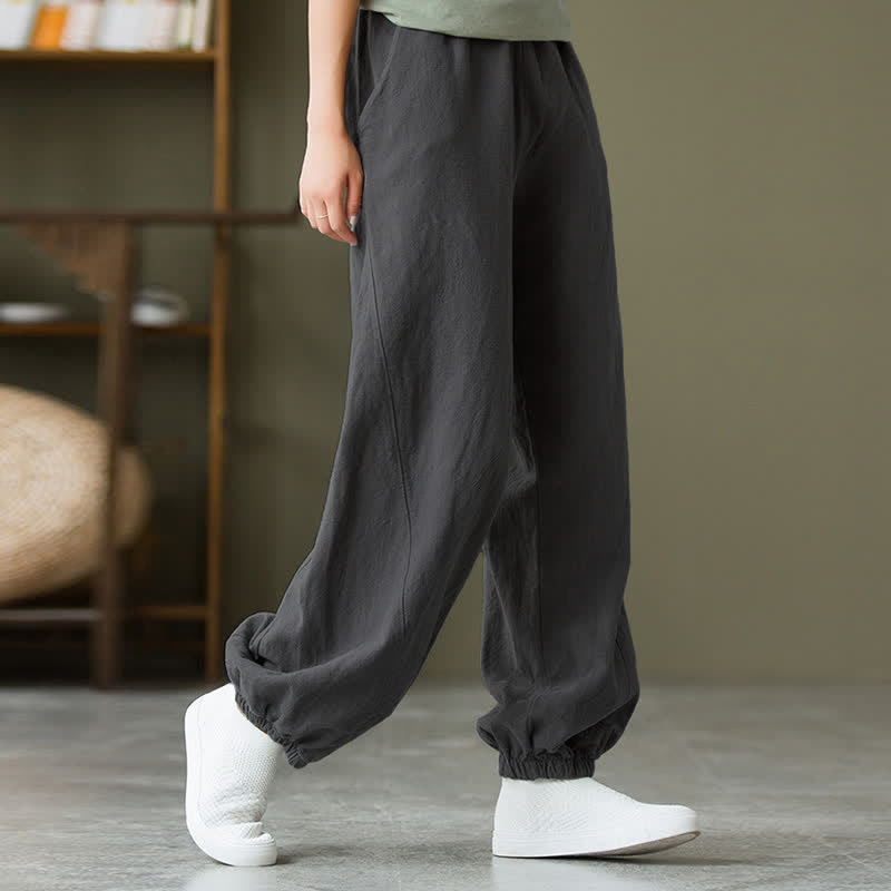 Nimara Ritual Plain Color Ramie Linen Cotton Women's Pants With Pockets