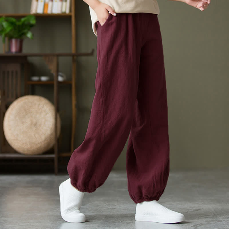 Nimara Ritual Plain Color Ramie Linen Cotton Women's Pants With Pockets