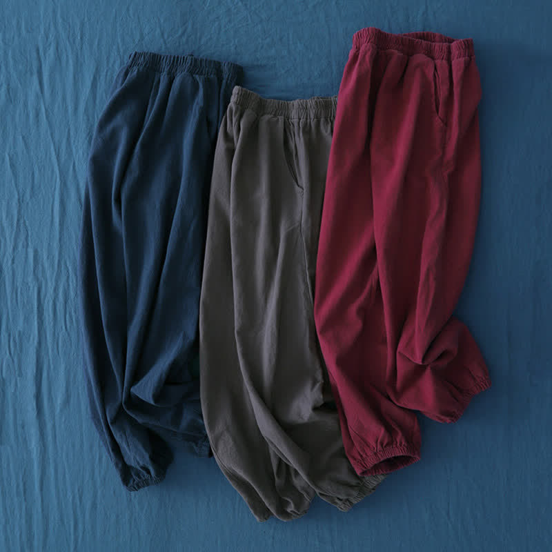 Nimara Ritual Plain Color Ramie Linen Cotton Women's Pants With Pockets