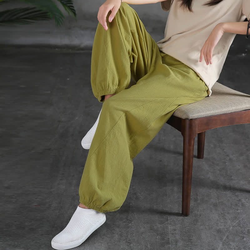 Nimara Ritual Plain Color Ramie Linen Cotton Women's Pants With Pockets