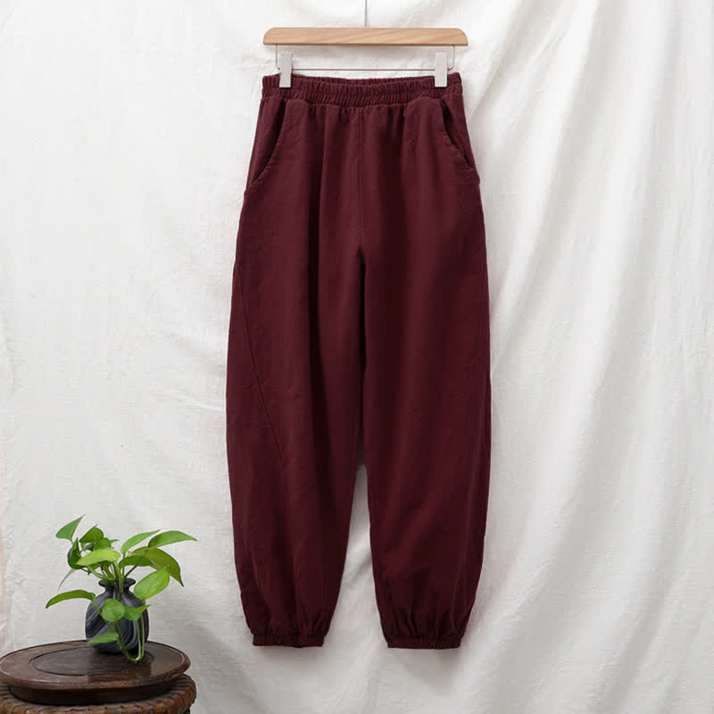 Nimara Ritual Plain Color Ramie Linen Cotton Women's Pants With Pockets