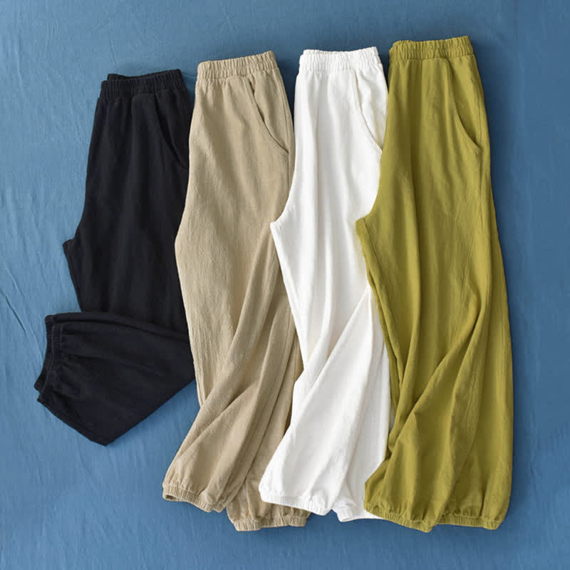 Nimara Ritual Plain Color Ramie Linen Cotton Women's Pants With Pockets