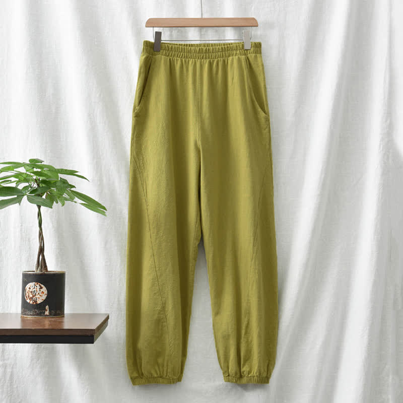 Nimara Ritual Plain Color Ramie Linen Cotton Women's Pants With Pockets