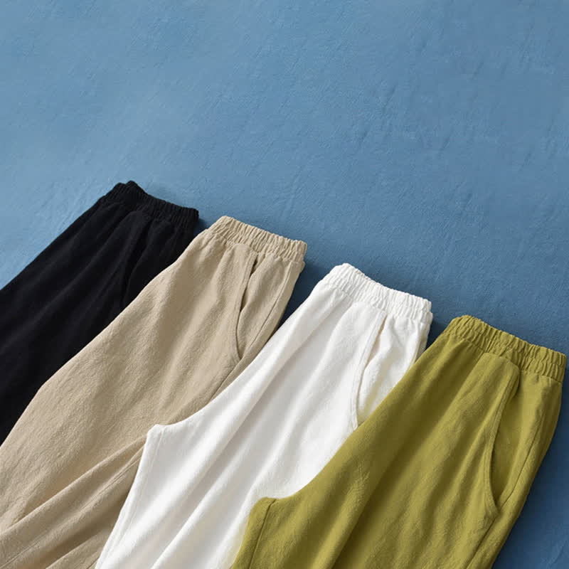 Nimara Ritual Plain Color Ramie Linen Cotton Women's Pants With Pockets