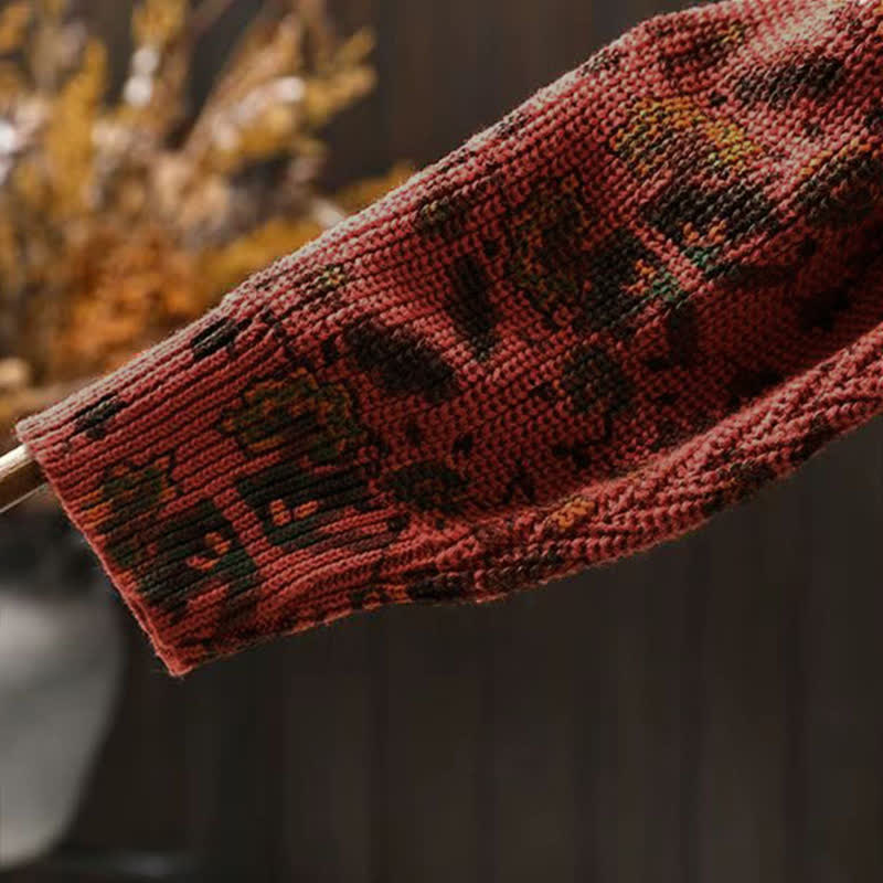 Nimara Ritual Fall Striped Geometric Flowers Cotton Women's Long Sleeve Pullover Knitted Hoodie