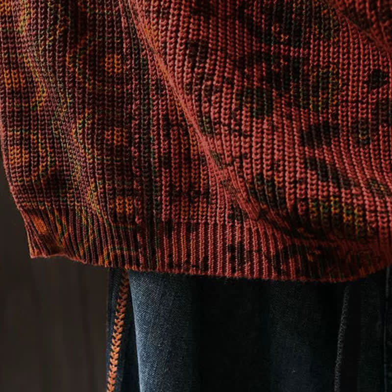 Nimara Ritual Fall Striped Geometric Flowers Cotton Women's Long Sleeve Pullover Knitted Hoodie