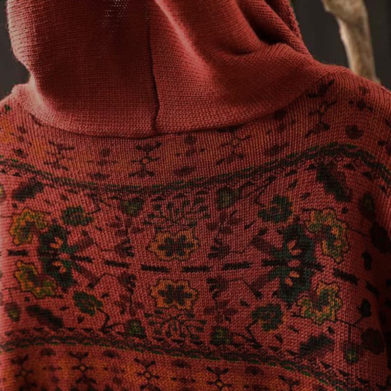 Nimara Ritual Fall Striped Geometric Flowers Cotton Women's Long Sleeve Pullover Knitted Hoodie