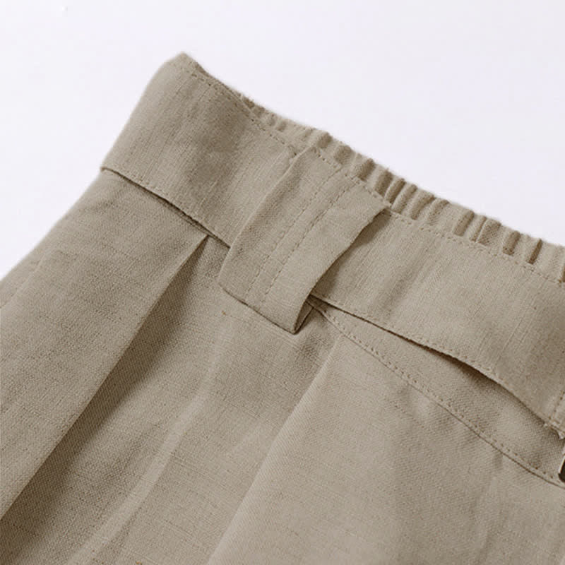Nimara Ritual Summer Zipper Elastic Waist Design Men's Cotton Linen Wide Leg Pants With Pockets