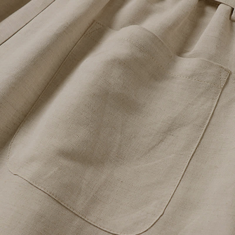 Nimara Ritual Summer Zipper Elastic Waist Design Men's Cotton Linen Wide Leg Pants With Pockets