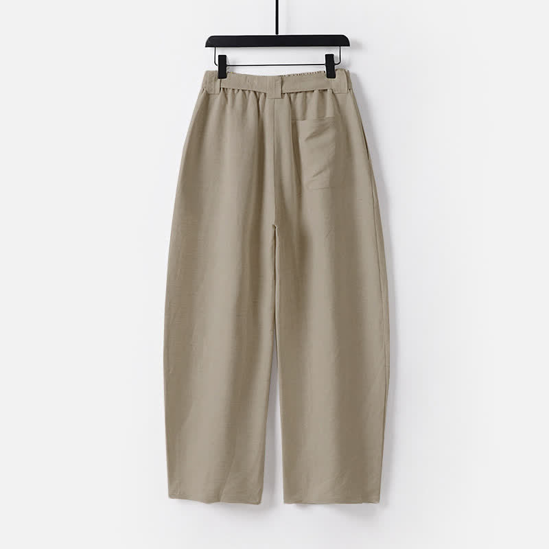 Nimara Ritual Summer Zipper Elastic Waist Design Men's Cotton Linen Wide Leg Pants With Pockets