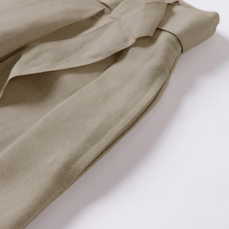 Nimara Ritual Summer Zipper Elastic Waist Design Men's Cotton Linen Wide Leg Pants With Pockets