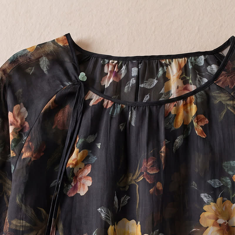 Nimara Ritual Spring Summer Boho Drawstring Floral Women's Long Sleeve Shirts