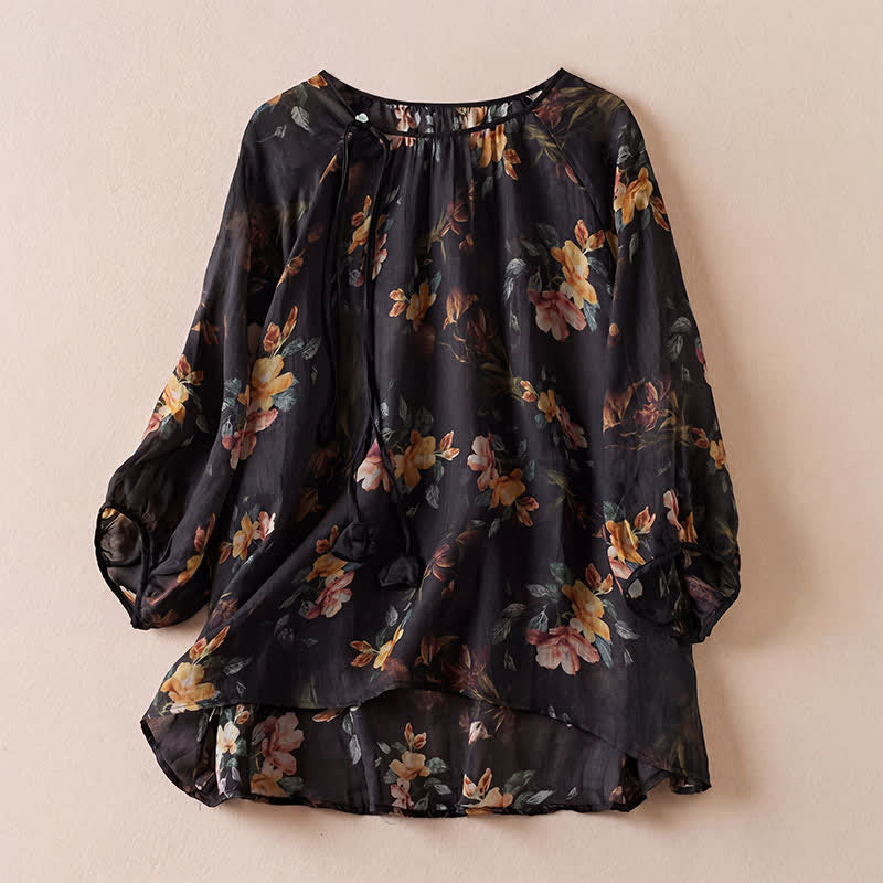 Nimara Ritual Spring Summer Boho Drawstring Floral Women's Long Sleeve Shirts
