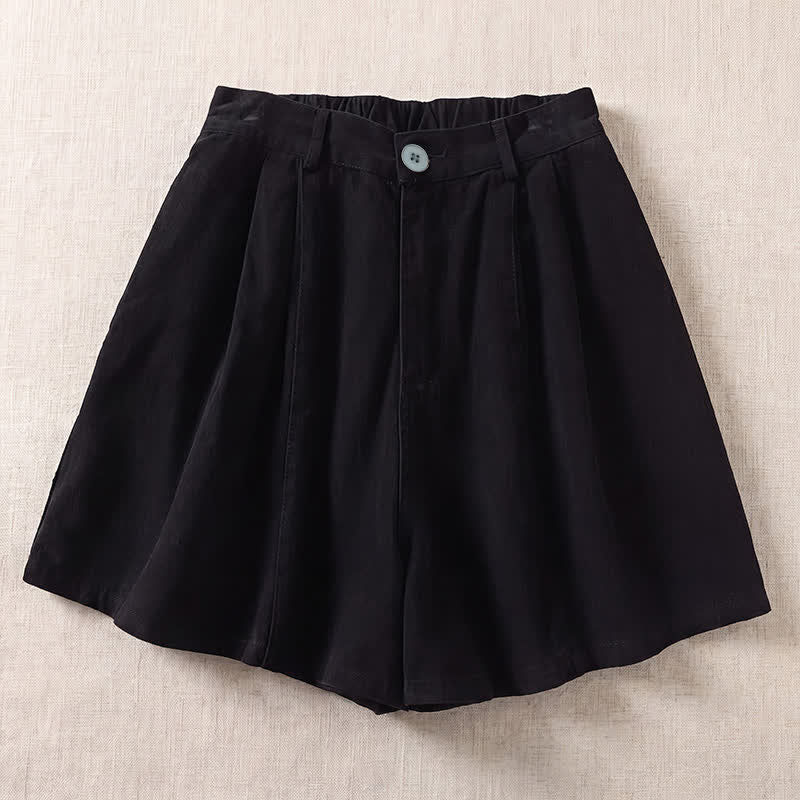 Nimara Ritual Summer Casual Minimalist Button-Up Solid Women's Shorts With Pockets
