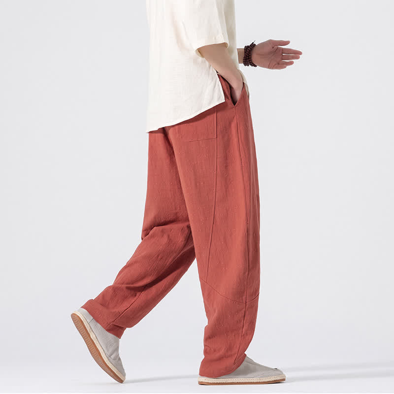 Nimara Ritual Spring Summer Casual Minimalist Drawstring Solid Linen Long Pants Men's Straight Leg Pants With Pockets