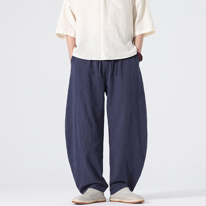 Nimara Ritual Spring Summer Casual Minimalist Drawstring Solid Linen Long Pants Men's Straight Leg Pants With Pockets