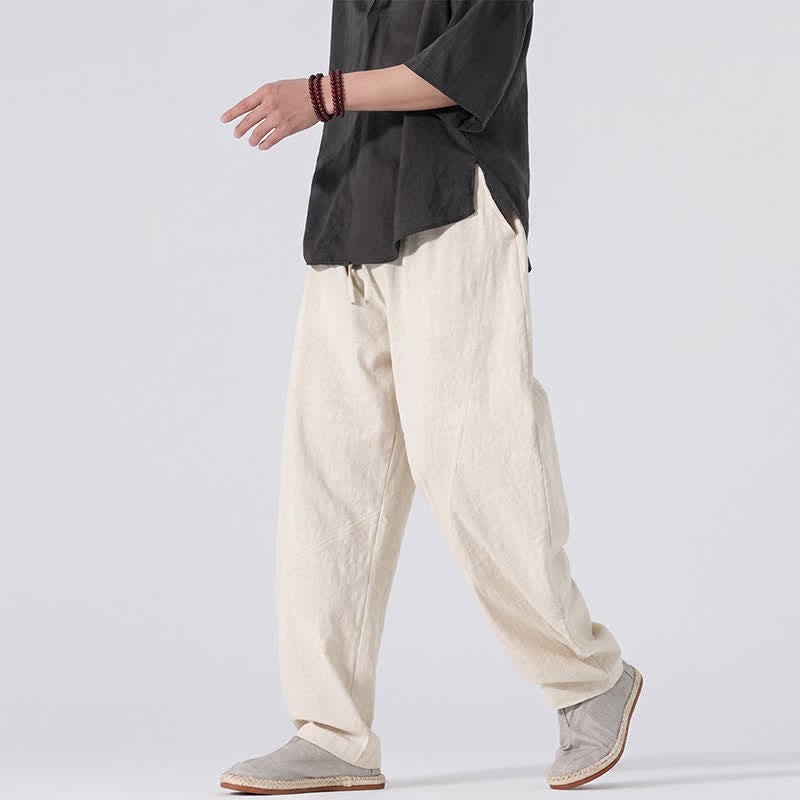 Nimara Ritual Spring Summer Casual Minimalist Drawstring Solid Linen Long Pants Men's Straight Leg Pants With Pockets