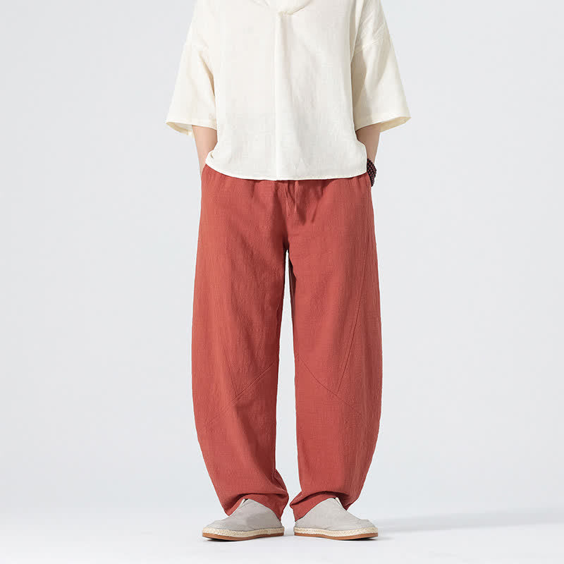 Nimara Ritual Spring Summer Casual Minimalist Drawstring Solid Linen Long Pants Men's Straight Leg Pants With Pockets