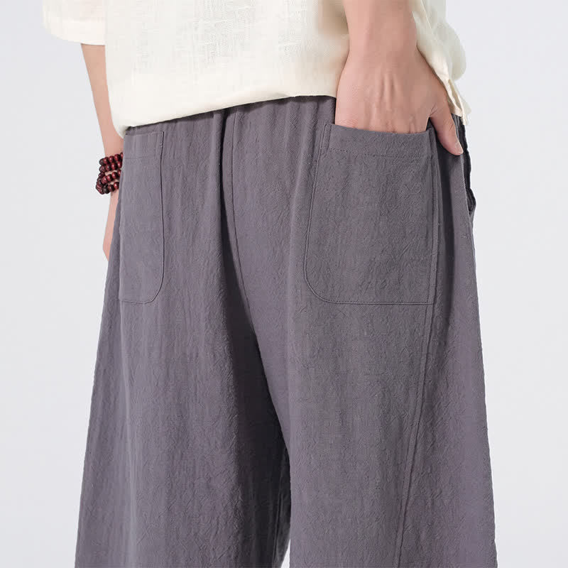 Nimara Ritual Spring Summer Casual Minimalist Drawstring Solid Linen Long Pants Men's Straight Leg Pants With Pockets