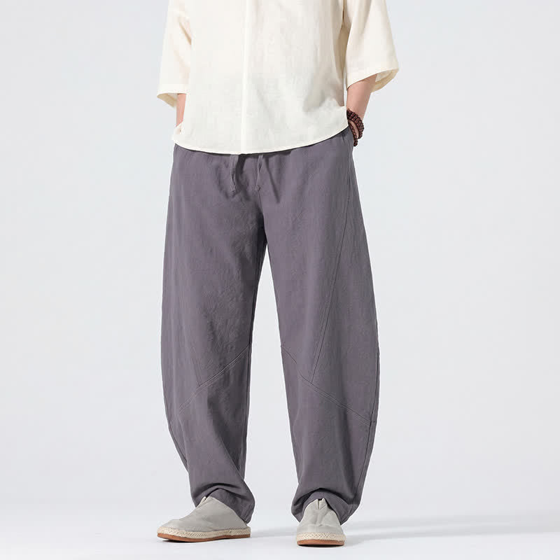 Nimara Ritual Spring Summer Casual Minimalist Drawstring Solid Linen Long Pants Men's Straight Leg Pants With Pockets